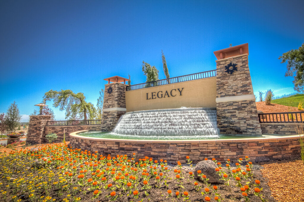 Legacy Subdivision in Eagle Idaho showing the waterfall entrance