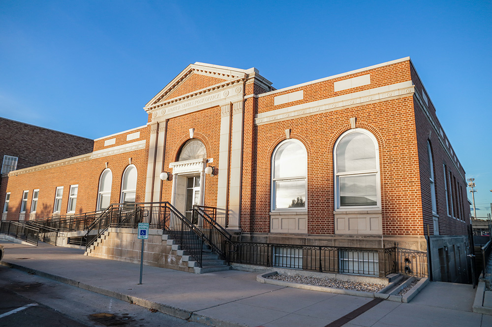 Downtown Caldwell historic district showing the post office