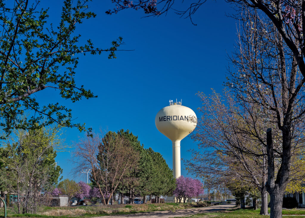 Meridian Idaho watertower in the center of town