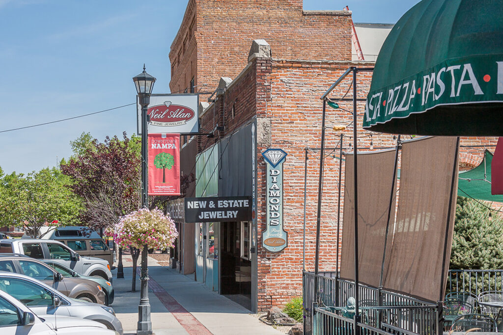 Downtown Nampa showing historic buildings
