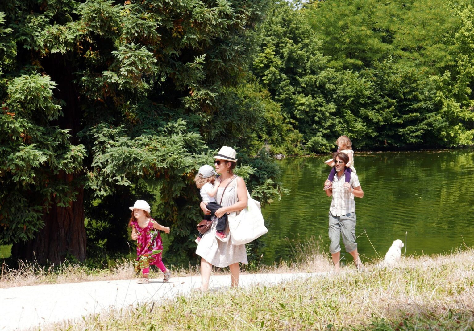 Family taking a walk along Boise Greenbelt