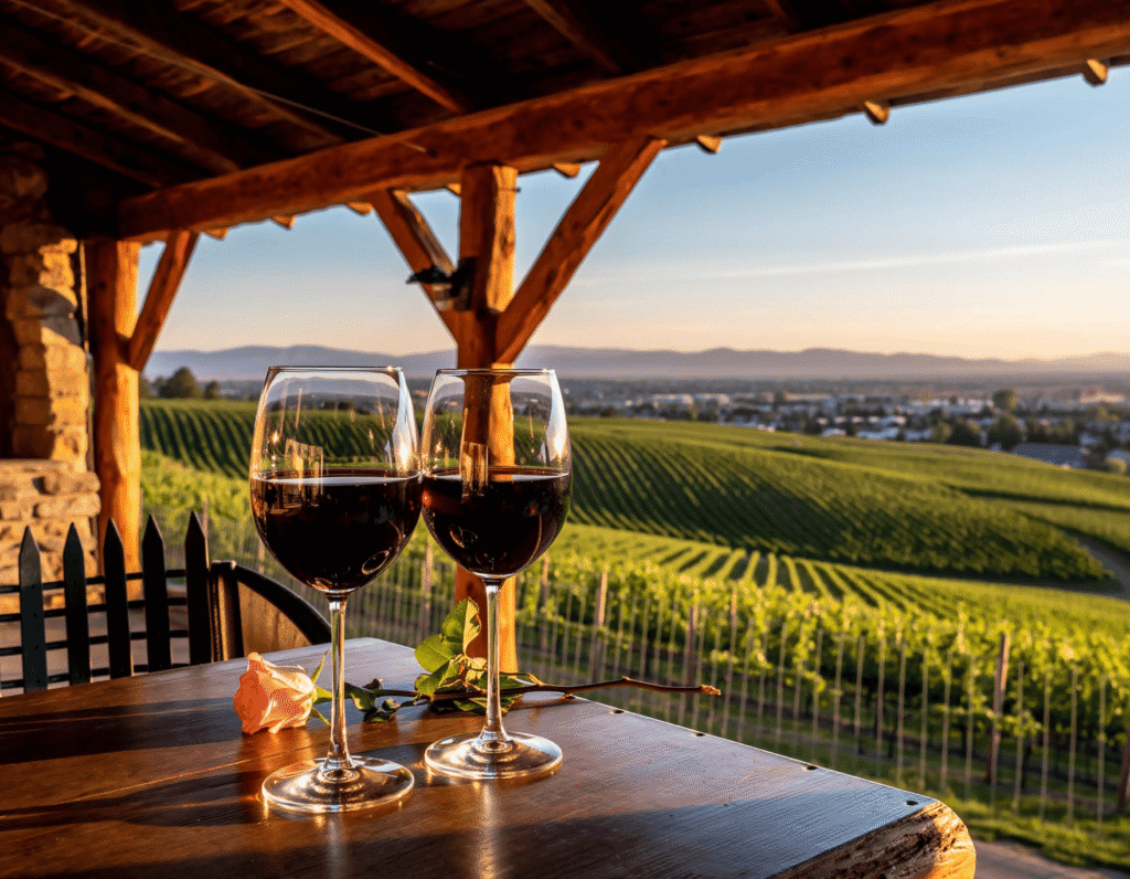 Winery lifestyle at Bellarossa Eagle Idaho overlooking vineyards